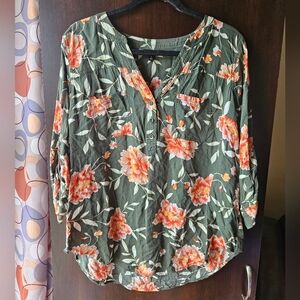 Torrid Floral Green and Orange Women's Top Plus Size 0